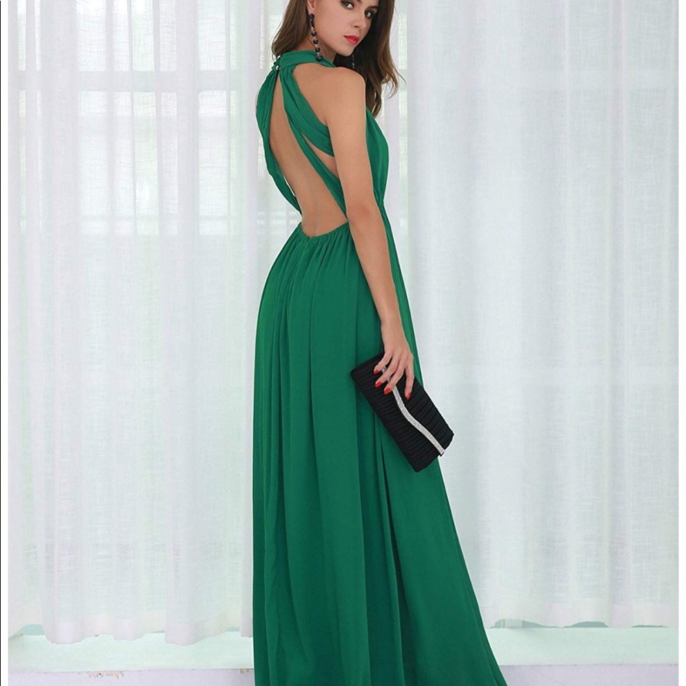 Long green chiffon dress